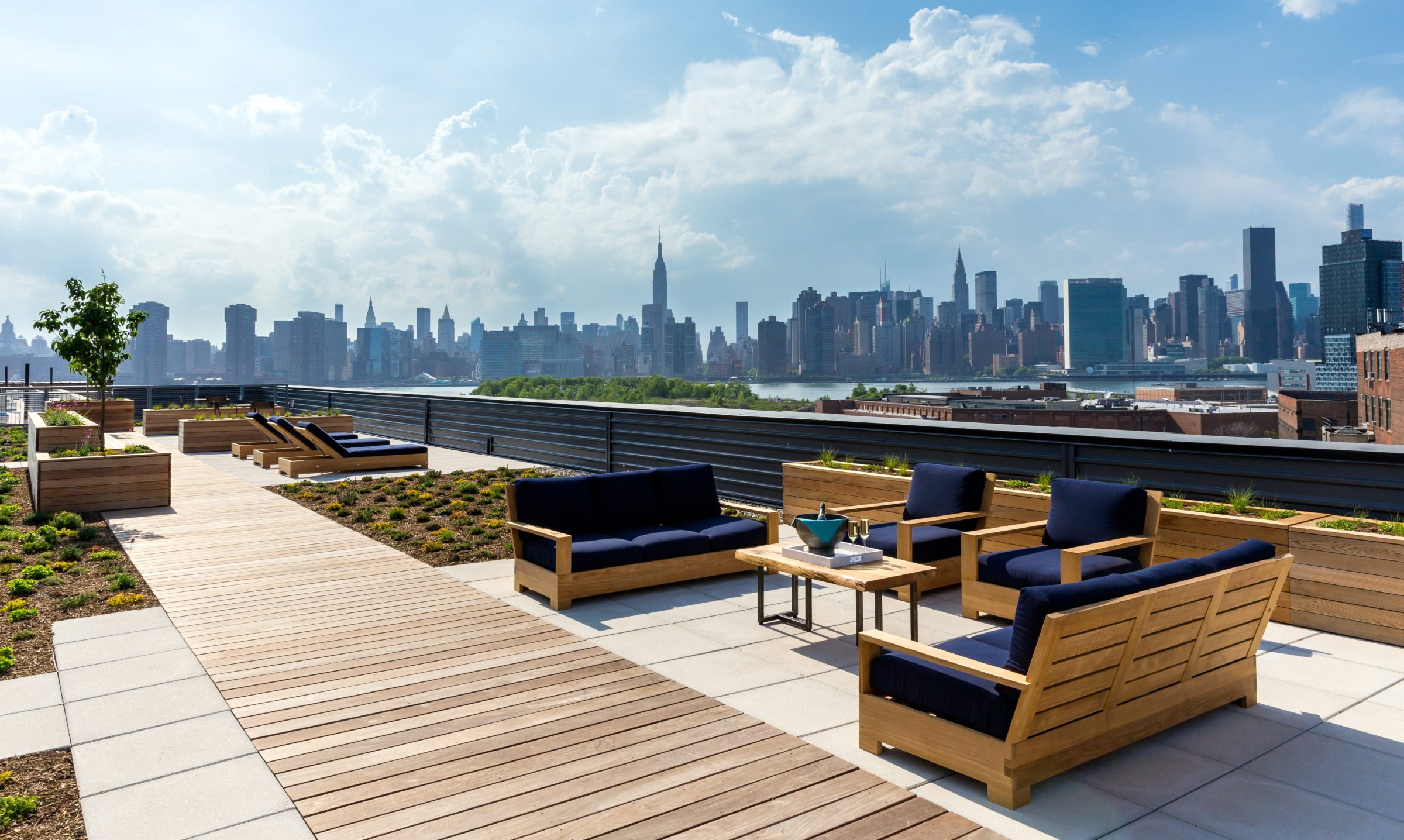 Courtyard with skyline view and cushioned seating