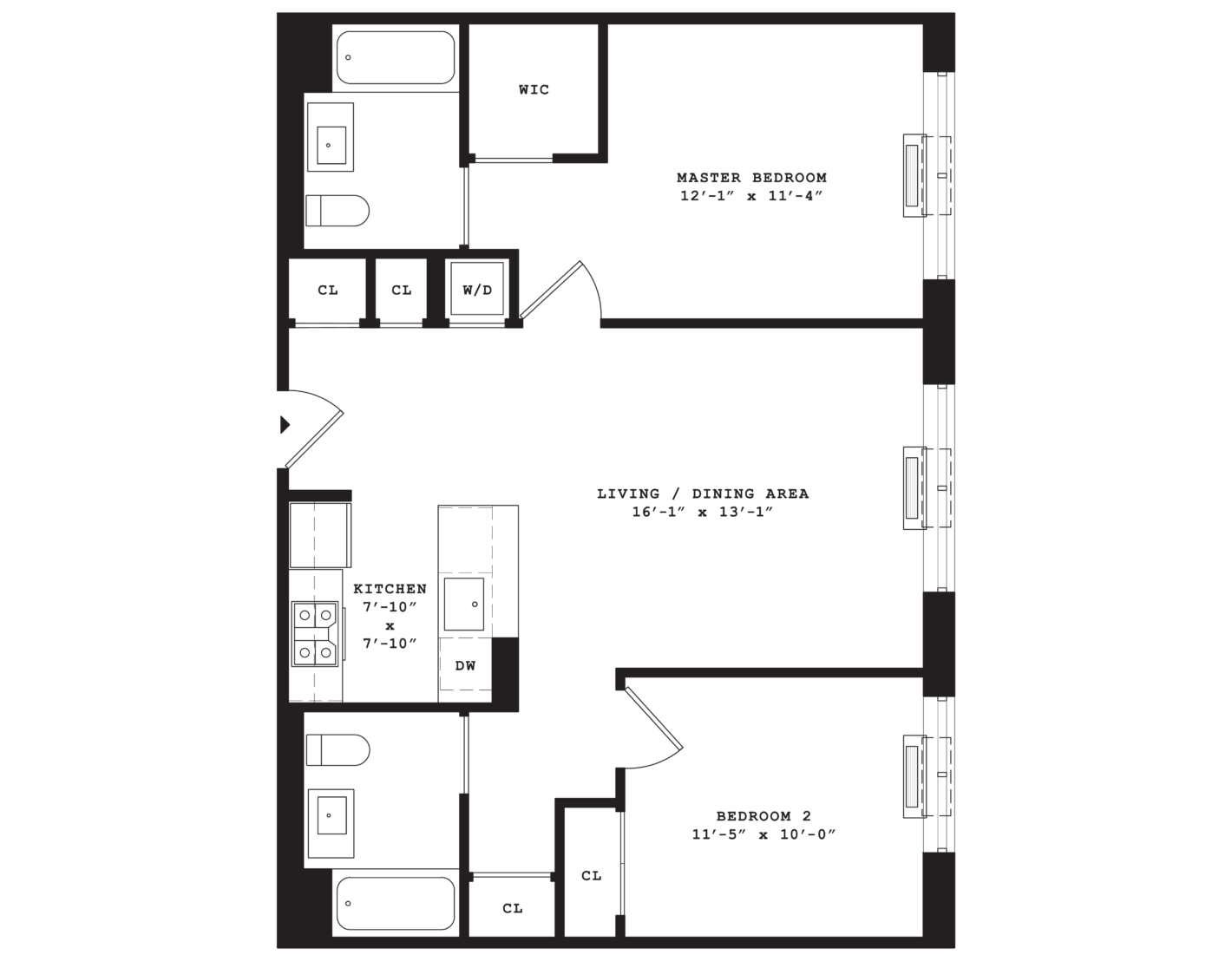 Eleven 33 2 bedroom 2 bathroom floorplan with spacious rooms