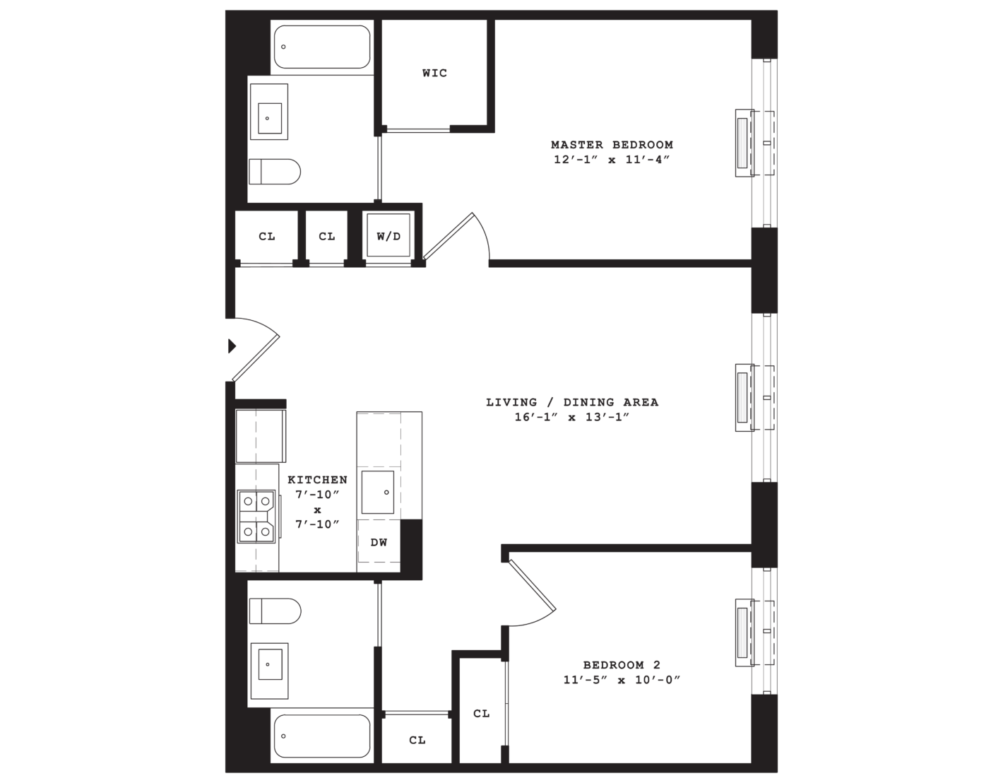 Eleven 33 2 bedroom 2 bathroom floorplan with spacious rooms